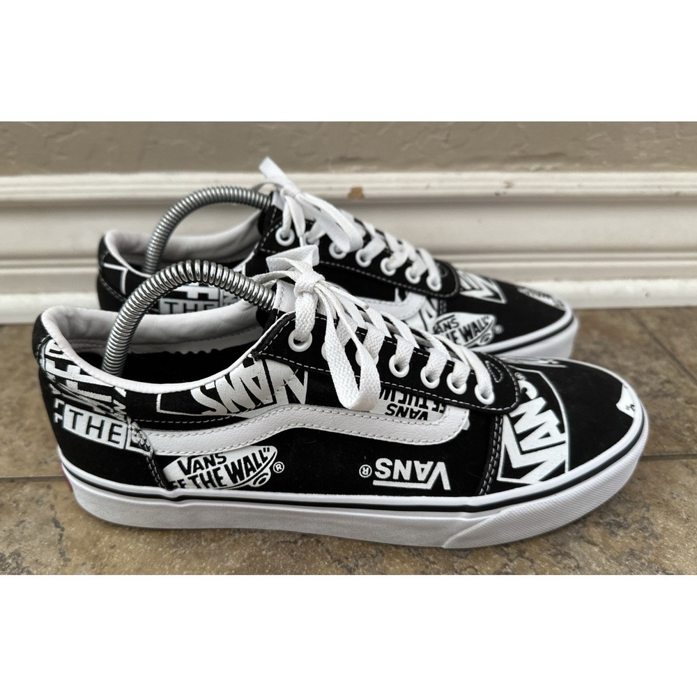 Vans Off The Wall All Over Logo Men's Black/White Cushion Sneakers Size 9.5